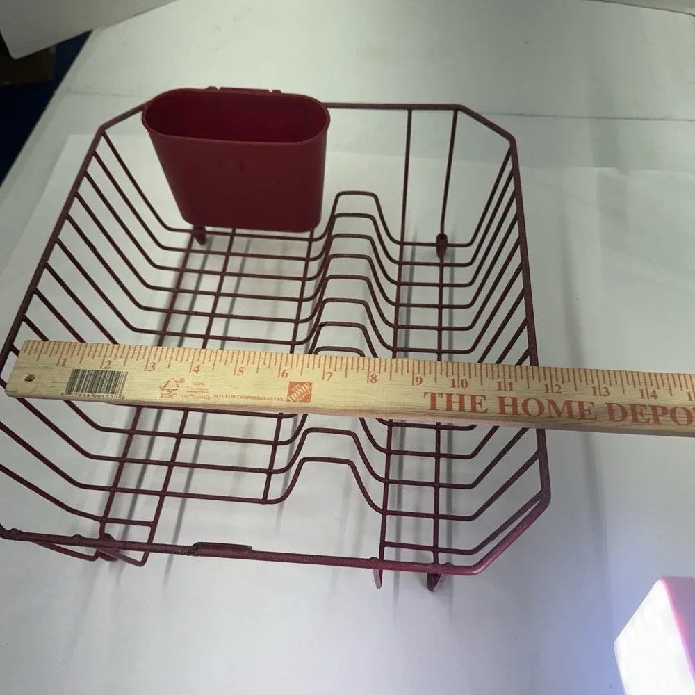 Vtg RED Rubbermaid Coated Wire Sink Dish Drainer Rack Rubber 14.25x12.75